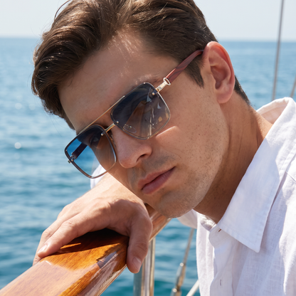 Alder Square Sunglasses Blue — on model