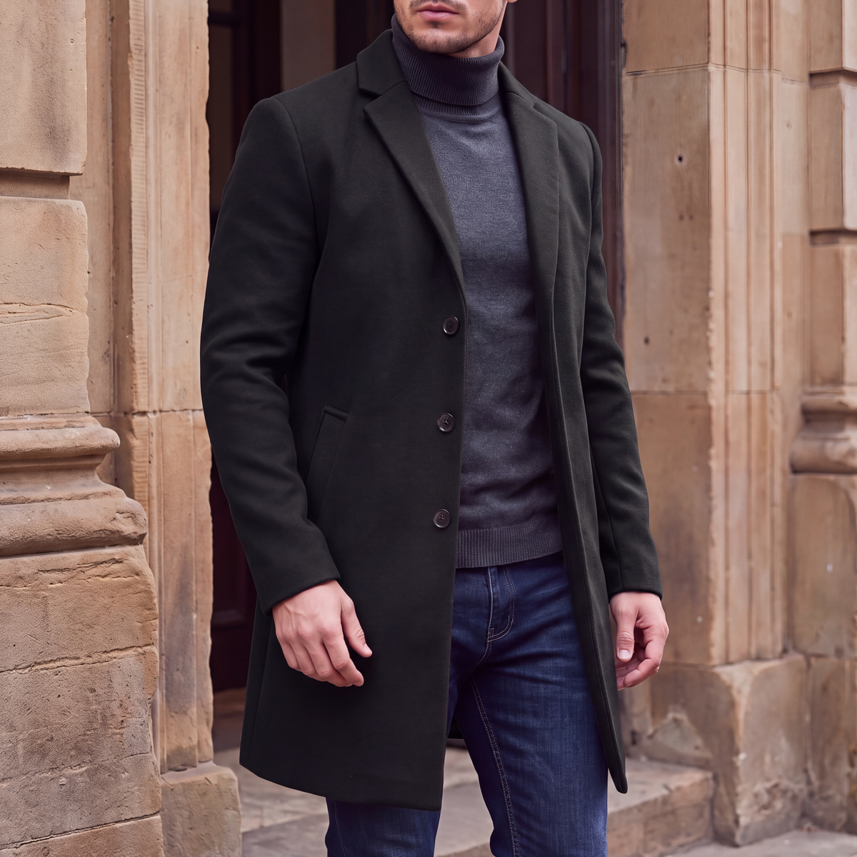 Alton Single-Breasted Coat — Black model 2