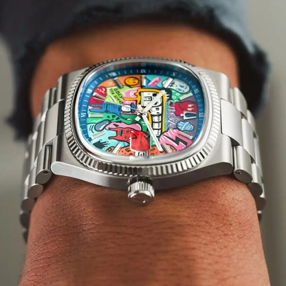 Archer-Square-Steel-Watch Artwork Silver — worn 1