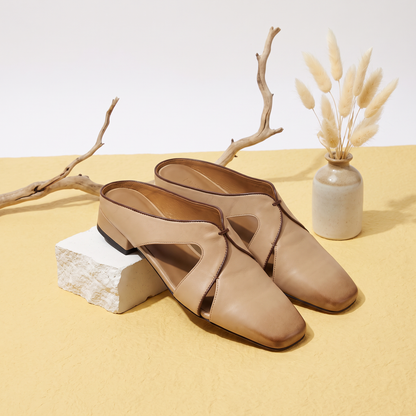 Arden Leather Cutout Mules Beige — flatlay 2