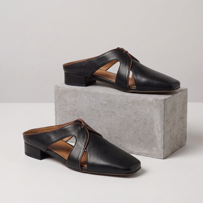 Arden Leather Cutout Mules Black — studio