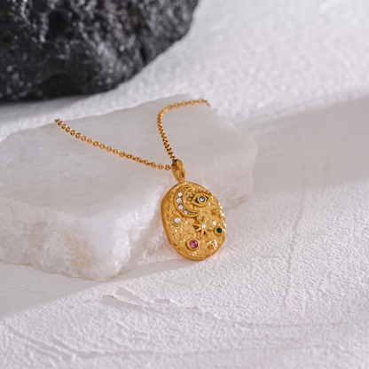Astrid gold celestial coin pendant necklace