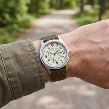 Beacon-Luminous-Field-Watch Army Green — on model