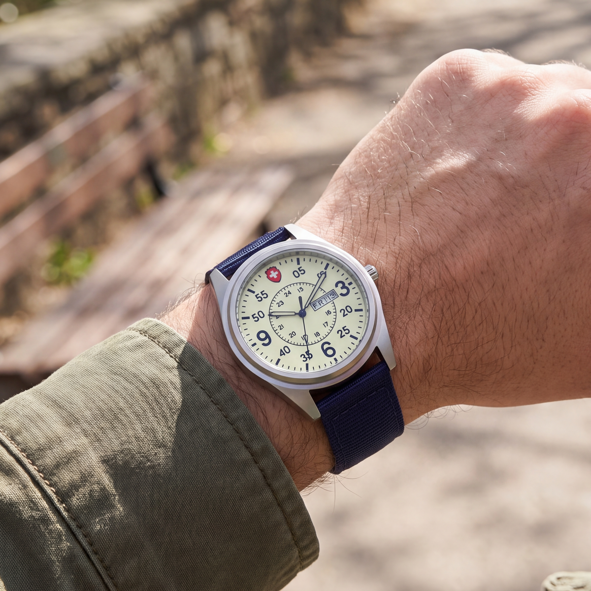 Beacon-Luminous-Field-Watch Navy — on model
