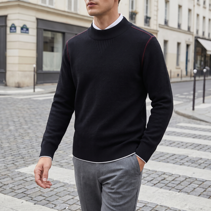 Bennett Mock Neck Sweater Black — on model