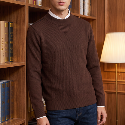Bennett Mock Neck Sweater Brown — on model