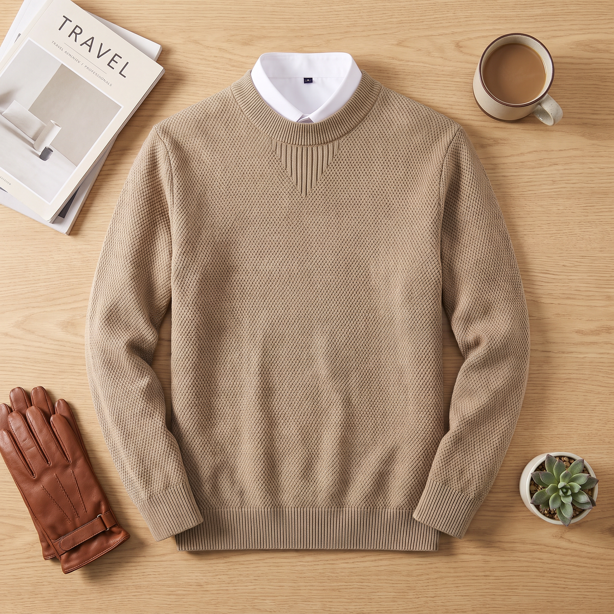 Bennett Mock Neck Sweater Khaki — flatlay 1