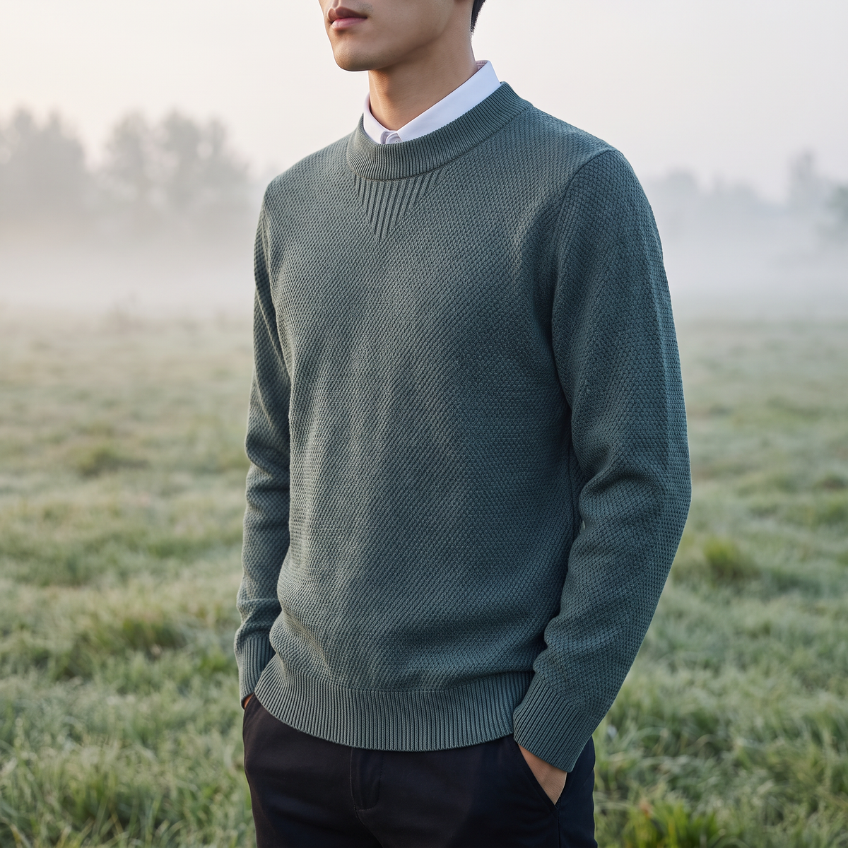 Bennett Mock Neck Sweater Sage — on model
