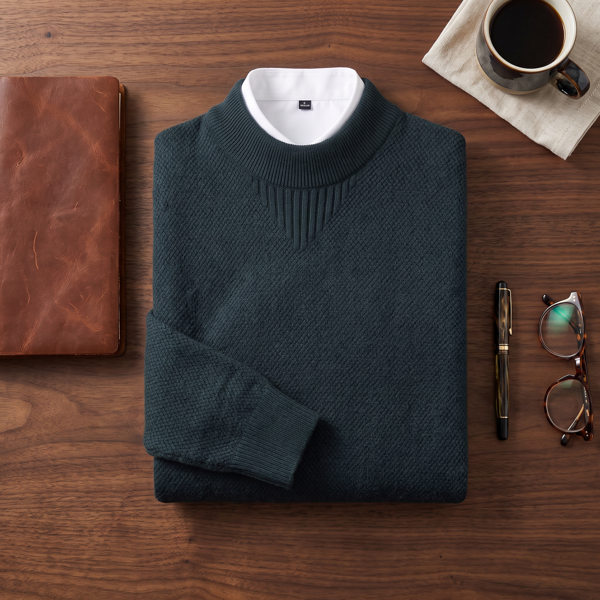Bennett Mock Neck Sweater Teal — flatlay 2
