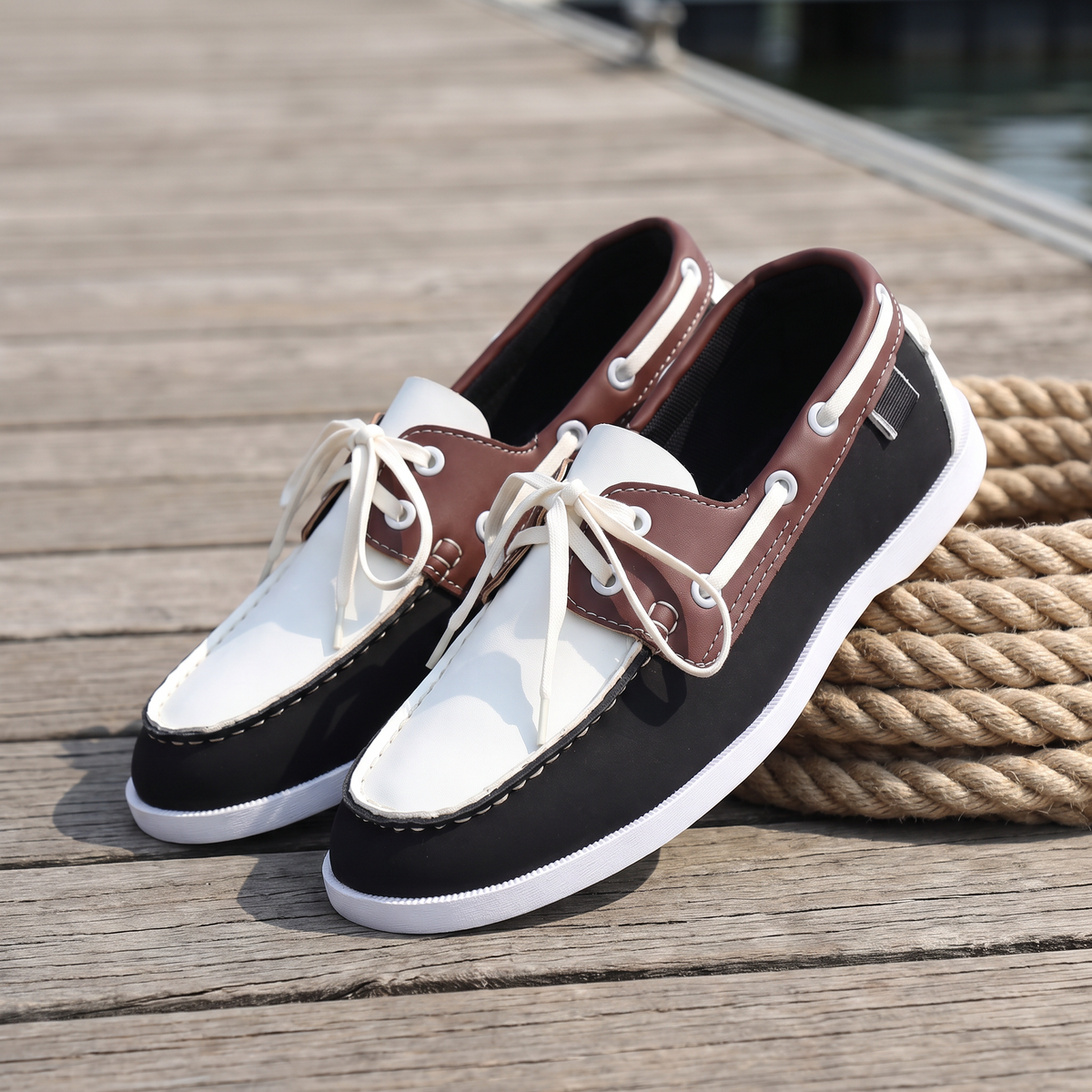Brio Boat Shoes Black White — flatlay 2