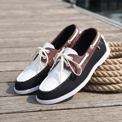 Brio Boat Shoes Black White — flatlay 2