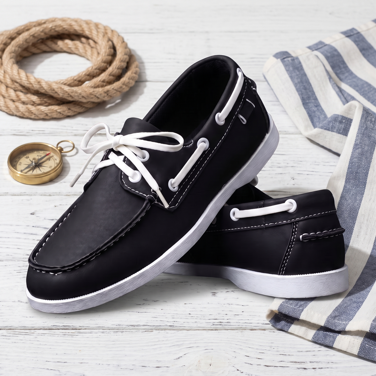 Brio Boat Shoes Black — flatlay 1