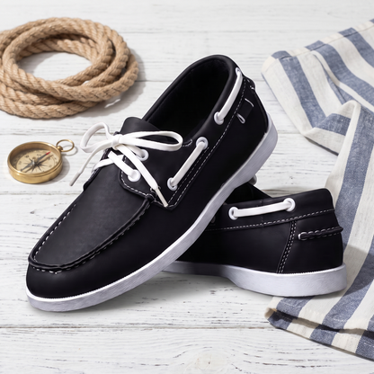Brio Boat Shoes Black — flatlay 1