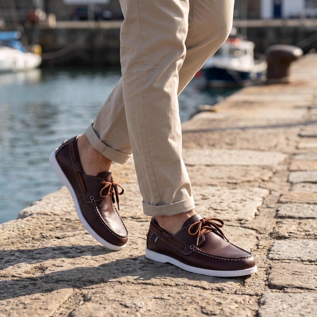 Brio Boat Shoes Brown — on model