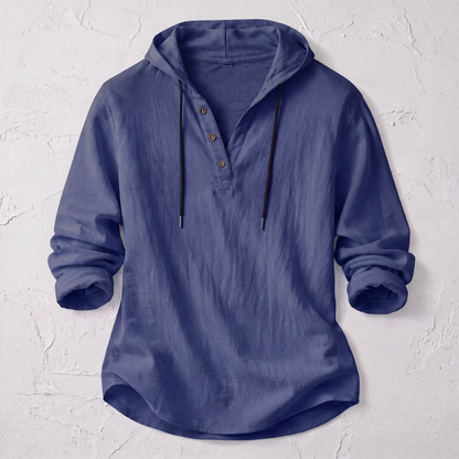 Cabo Linen Hooded Shirt Navy — studio
