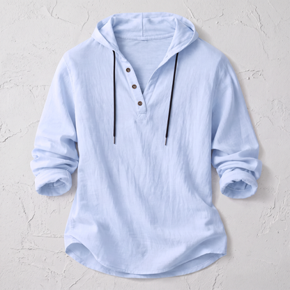 Cabo Linen Hooded Shirt Sky Blue — studio