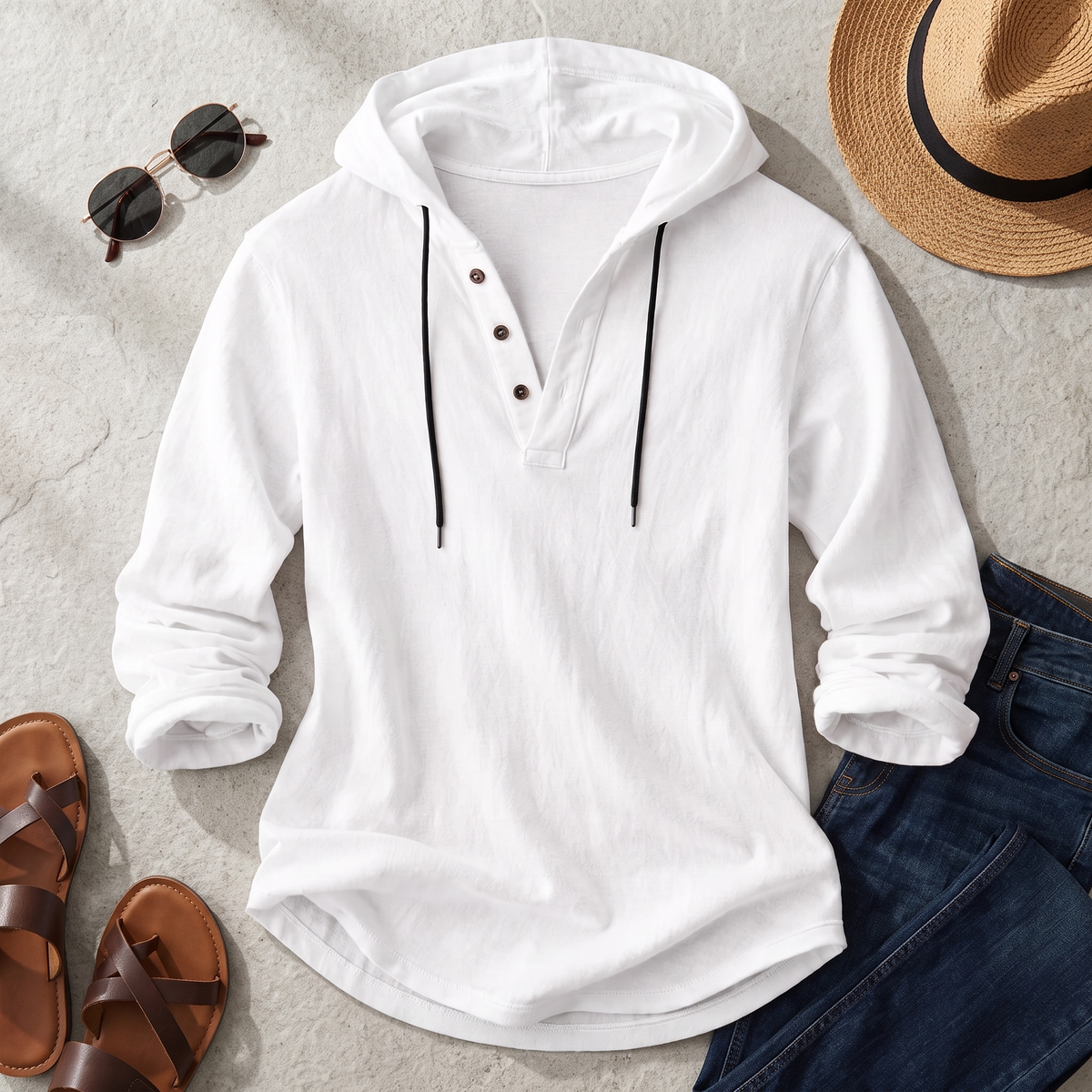 Cabo Linen Hooded Shirt White — flatlay 1