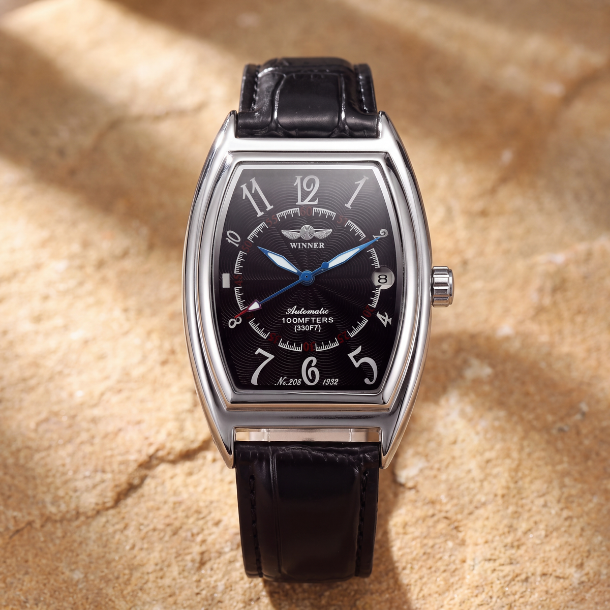 Calder-Automatic-Leather-Watch Black Dial — flatlay 1