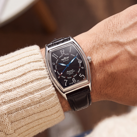 Calder-Automatic-Leather-Watch Black Dial — on model