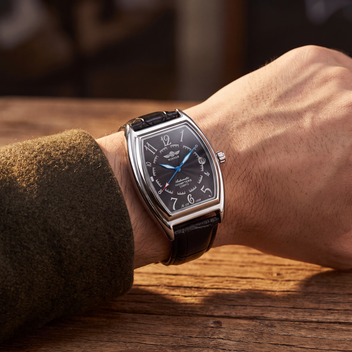 Calder-Automatic-Leather-Watch Black Dial — on model
