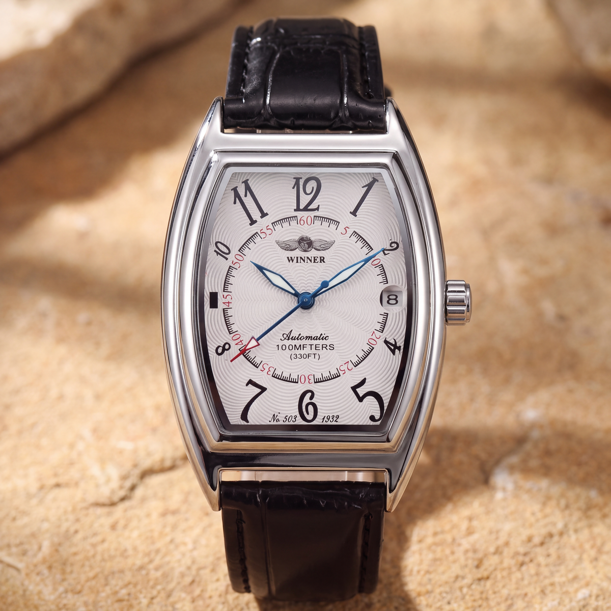 Calder-Automatic-Leather-Watch White Dial — flatlay 1
