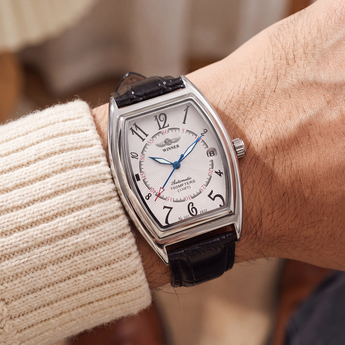 Calder-Automatic-Leather-Watch White Dial — on model