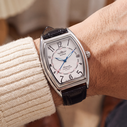 Calder-Automatic-Leather-Watch White Dial — on model