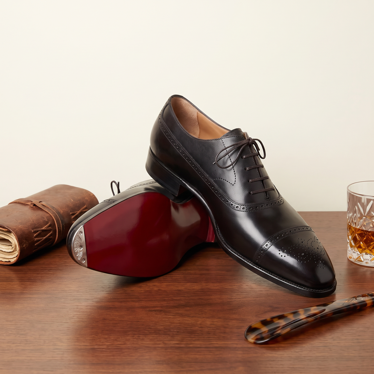 Carlo Leather Brogue Oxfords Black — flatlay 2