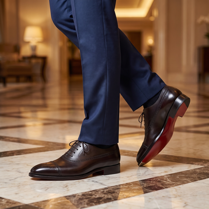 Carlo Leather Brogue Oxfords Black — on model