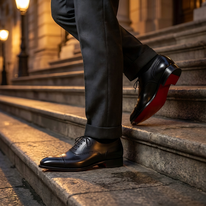 Carlo Leather Brogue Oxfords Black — on model