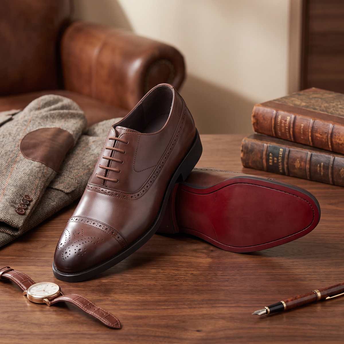 Carlo Leather Brogue Oxfords Brown — flatlay 1