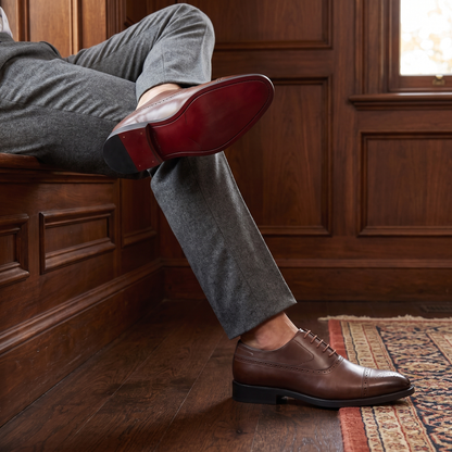 Carlo Leather Brogue Oxfords Brown — on model