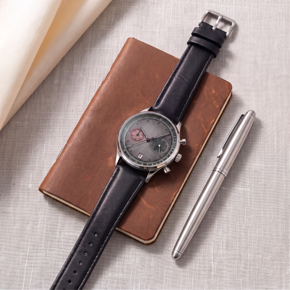 Raya-Watermelon-Chrono-Watch Charcoal Black — flatlay 1