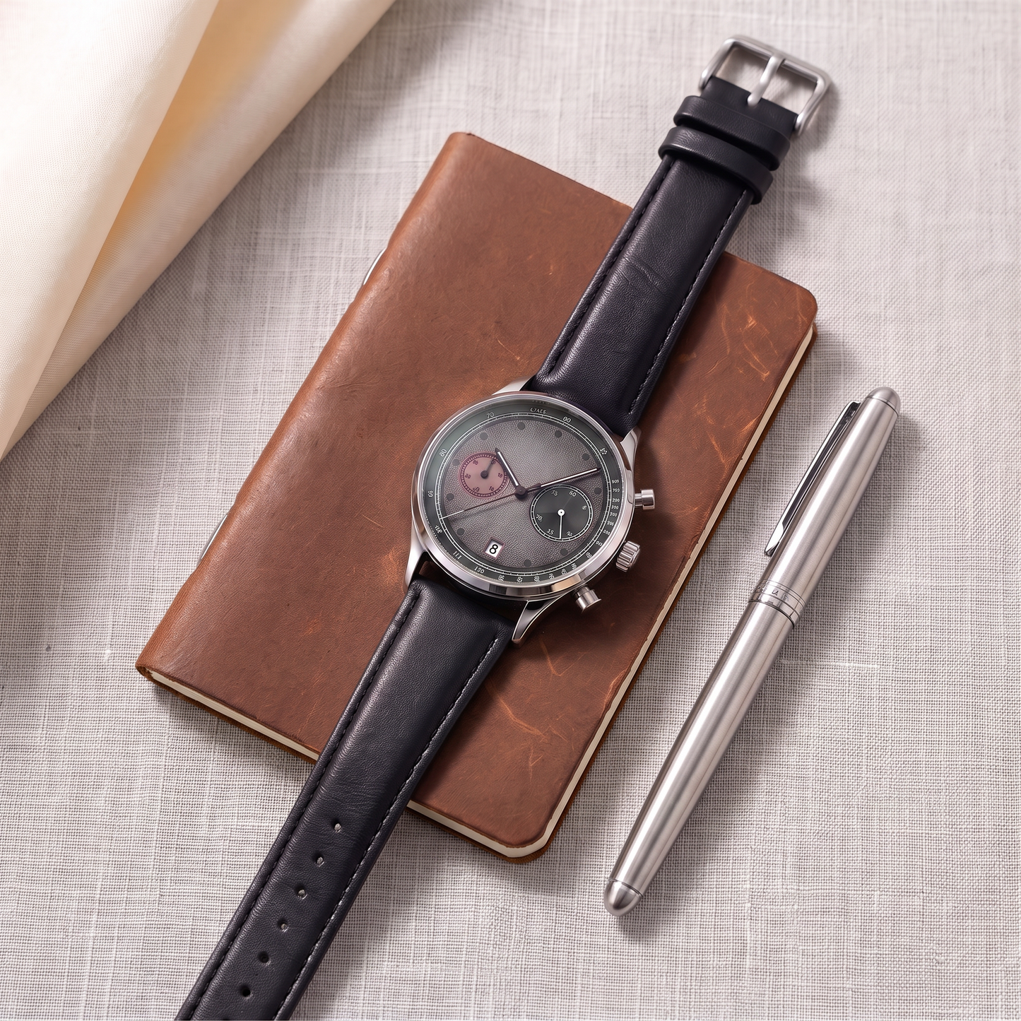 Raya-Watermelon-Chrono-Watch Charcoal Black — flatlay 1