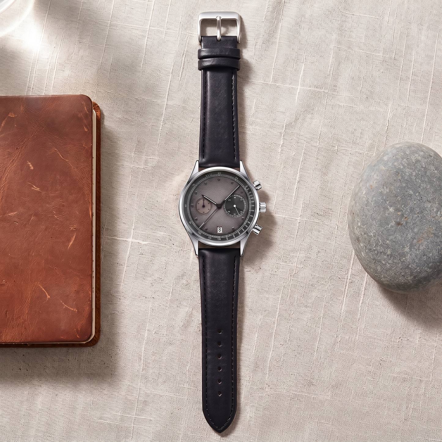 Raya-Watermelon-Chrono-Watch Charcoal Black — flatlay 2
