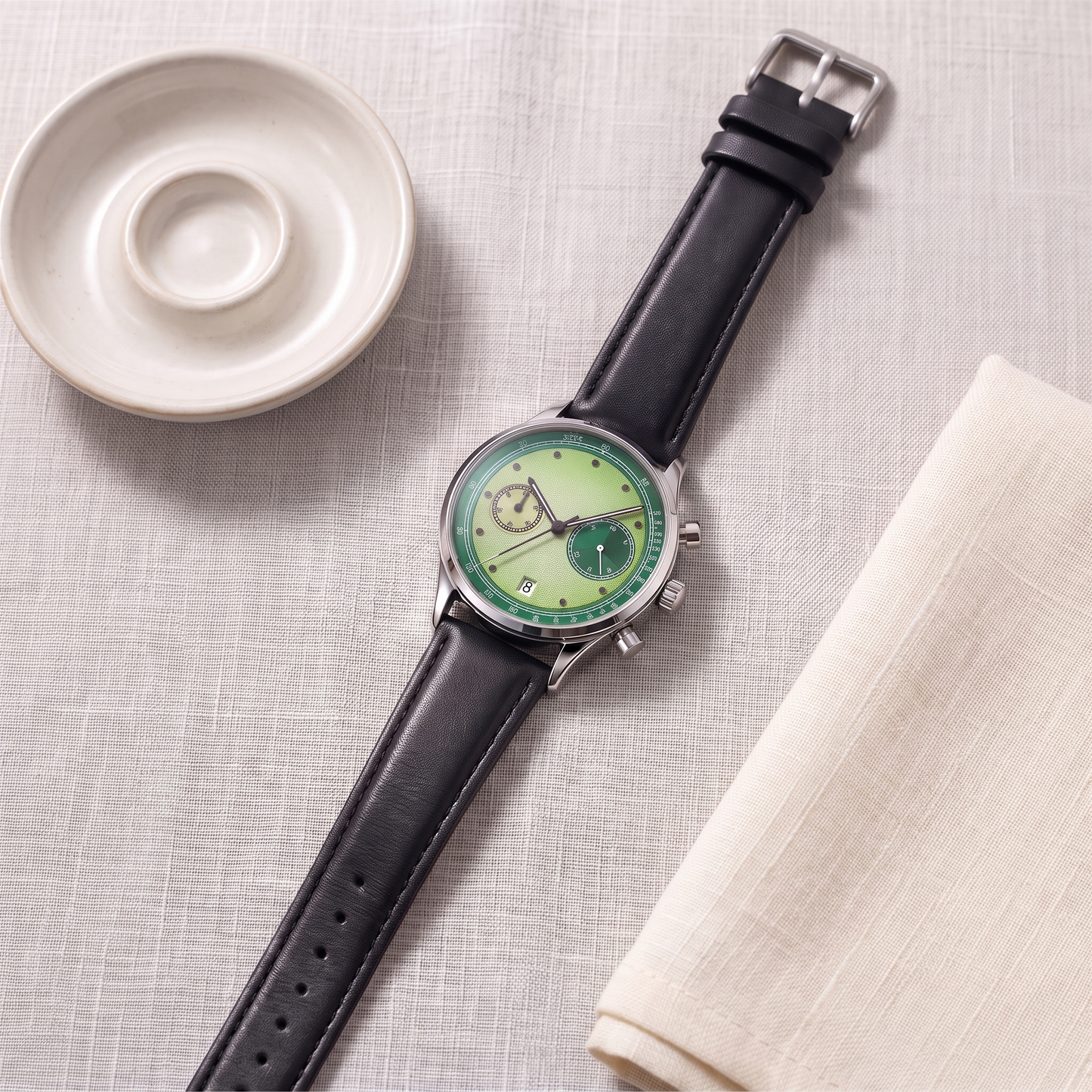 Raya-Watermelon-Chrono-Watch Kiwi Green — flatlay 1