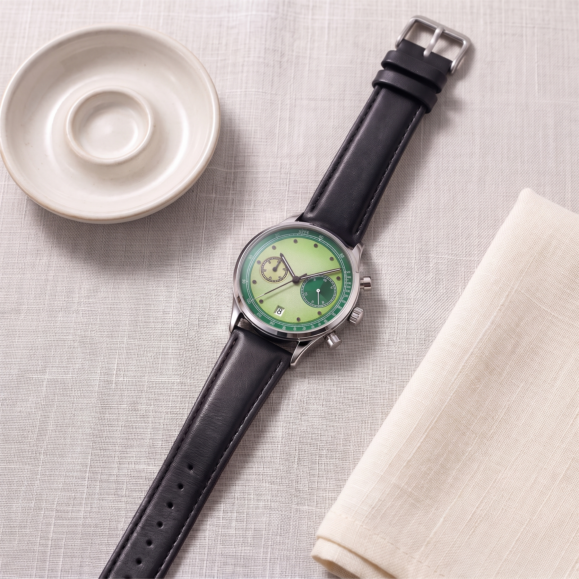 Raya-Watermelon-Chrono-Watch Kiwi Green — flatlay 1