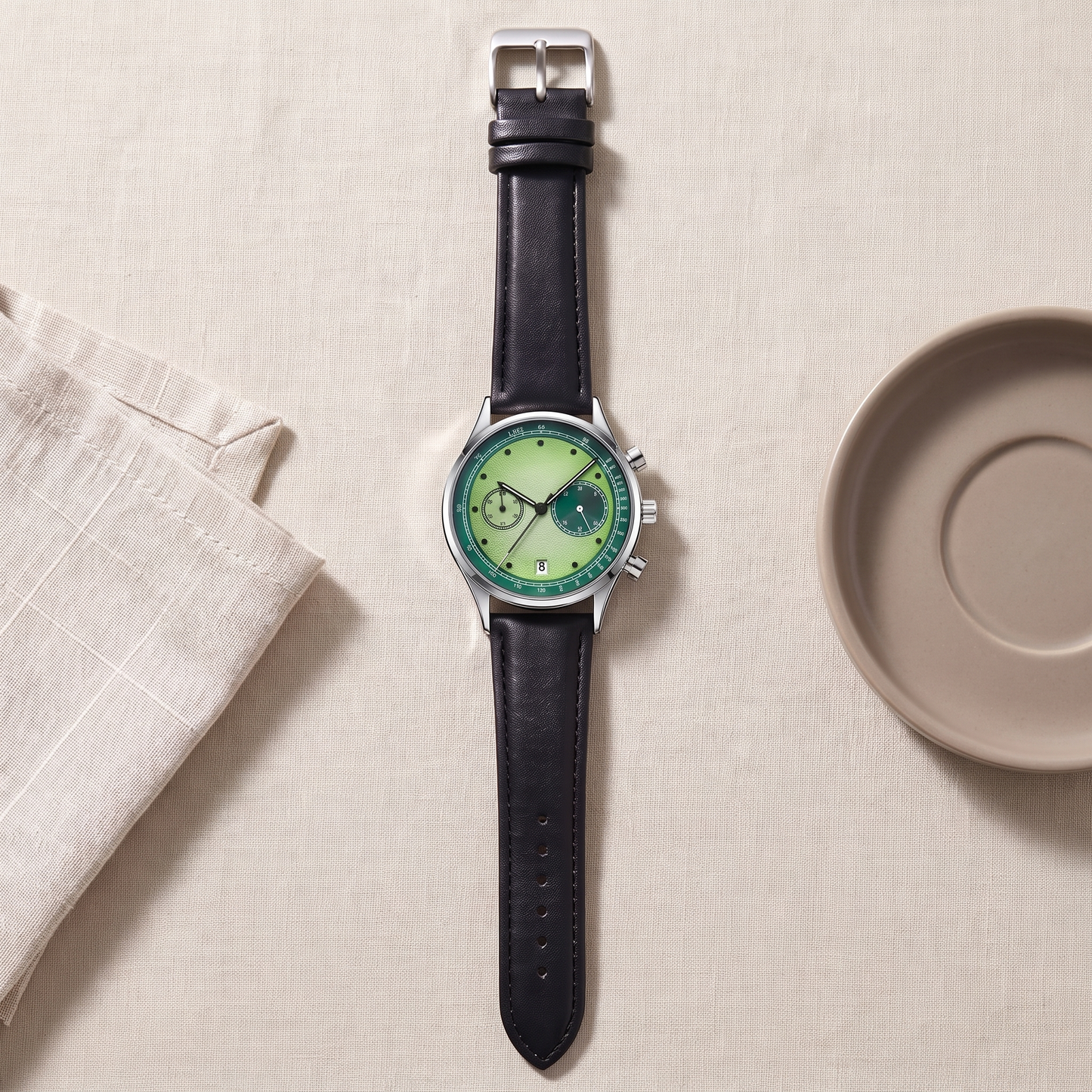Raya-Watermelon-Chrono-Watch Kiwi Green — flatlay 2