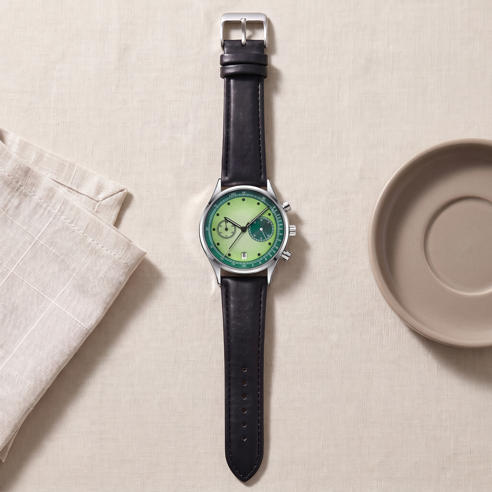 Raya-Watermelon-Chrono-Watch Kiwi Green — flatlay 2