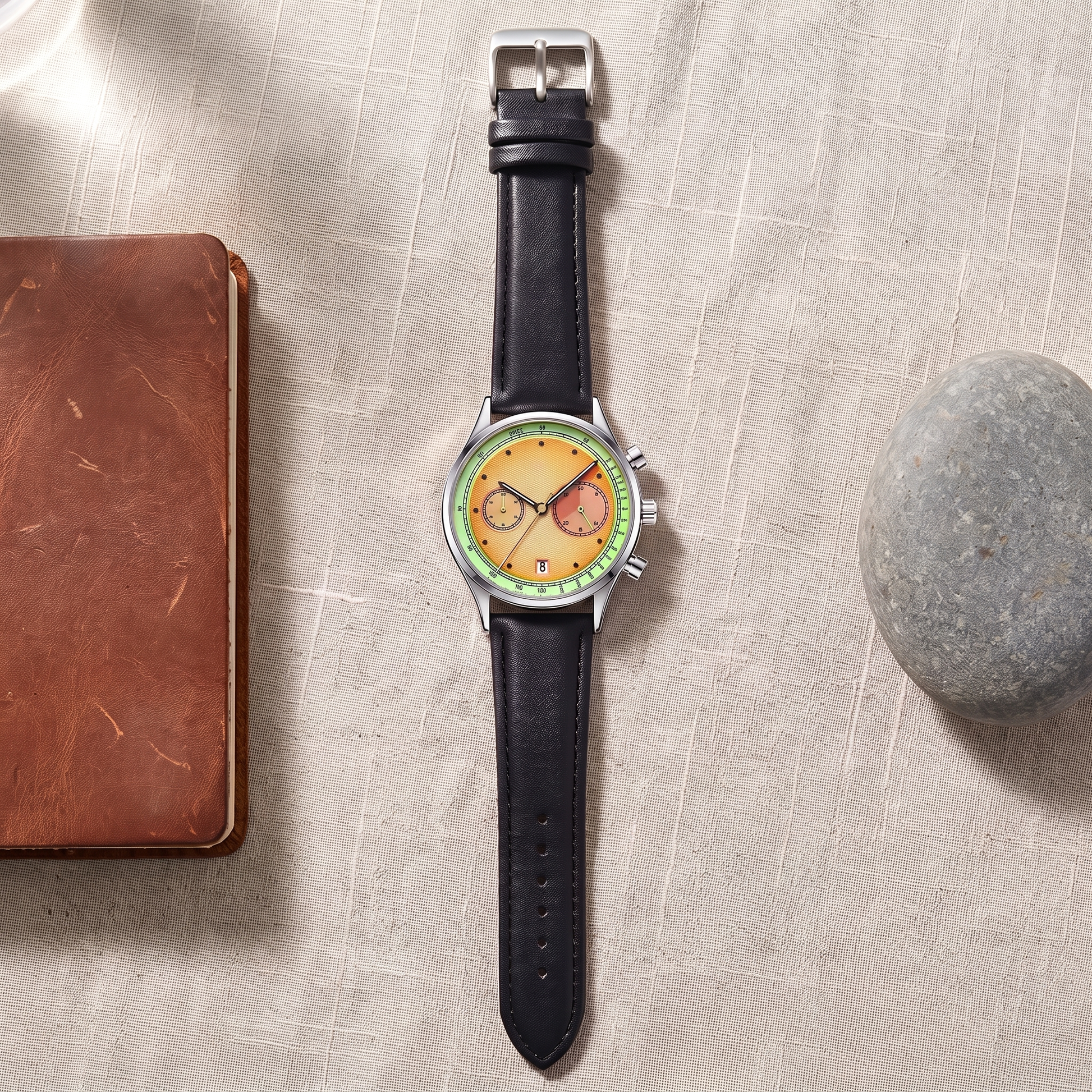 Raya-Watermelon-Chrono-Watch Mango Orange — flatlay 2