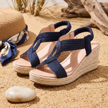 Cielo Wedge Sandals Navy — flatlay 2
