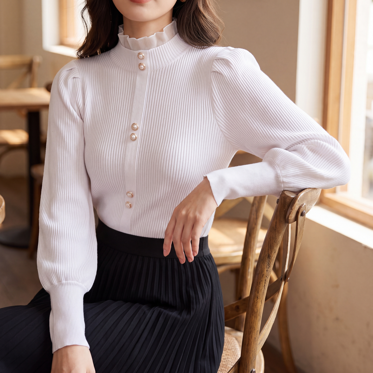 Clara Knit Sweater Ivory — on model