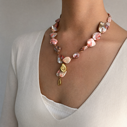 Coralie shell necklace on model