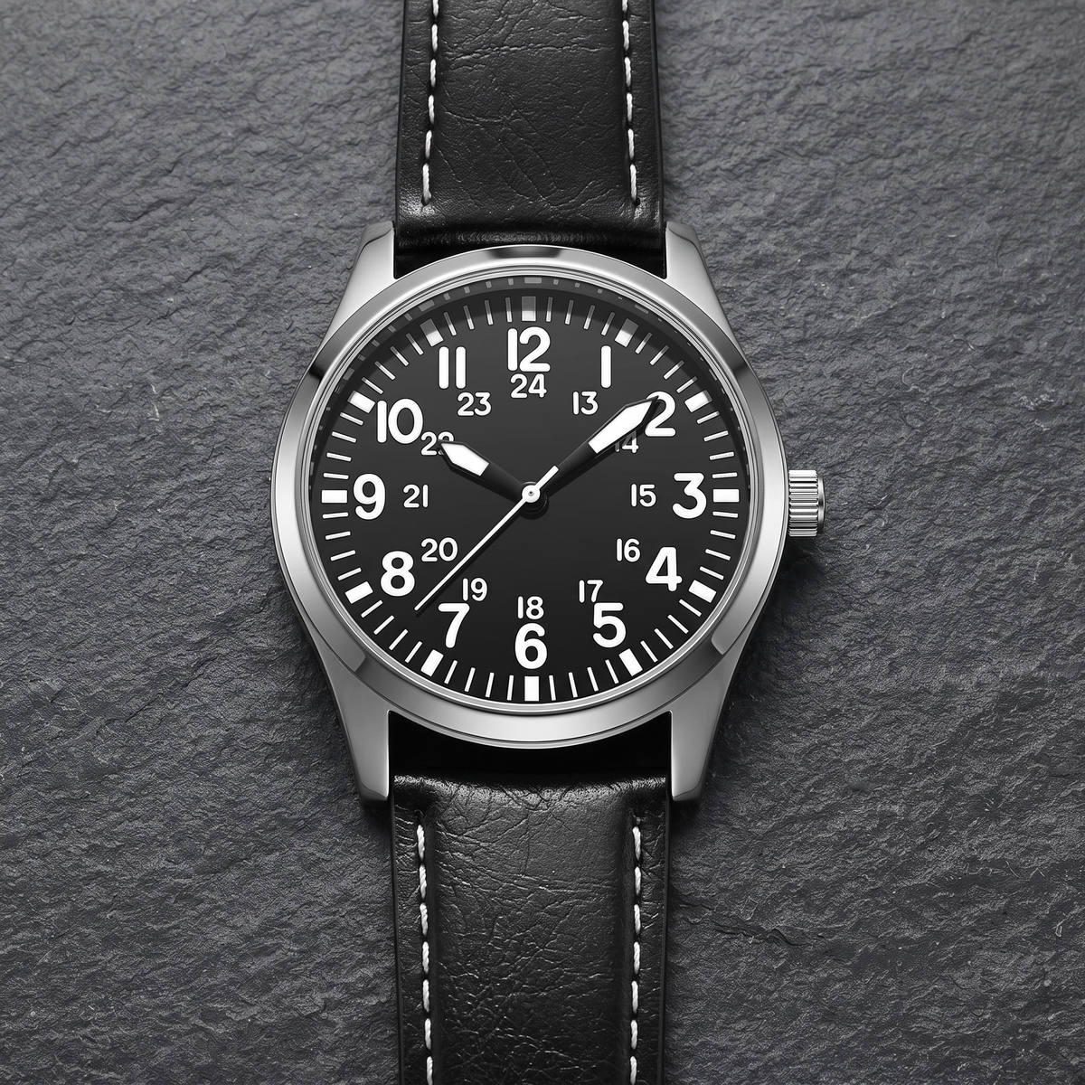 Corbin-Pilot-Watch Silver — flatlay 1