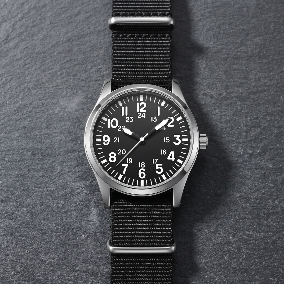 Corbin-Pilot-Watch Black Weave — flatlay 1