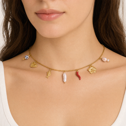 Cosima Gold Floral — on model