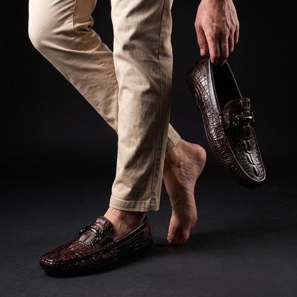 Cosimo Croc Leather Loafers Brown — mkt1b