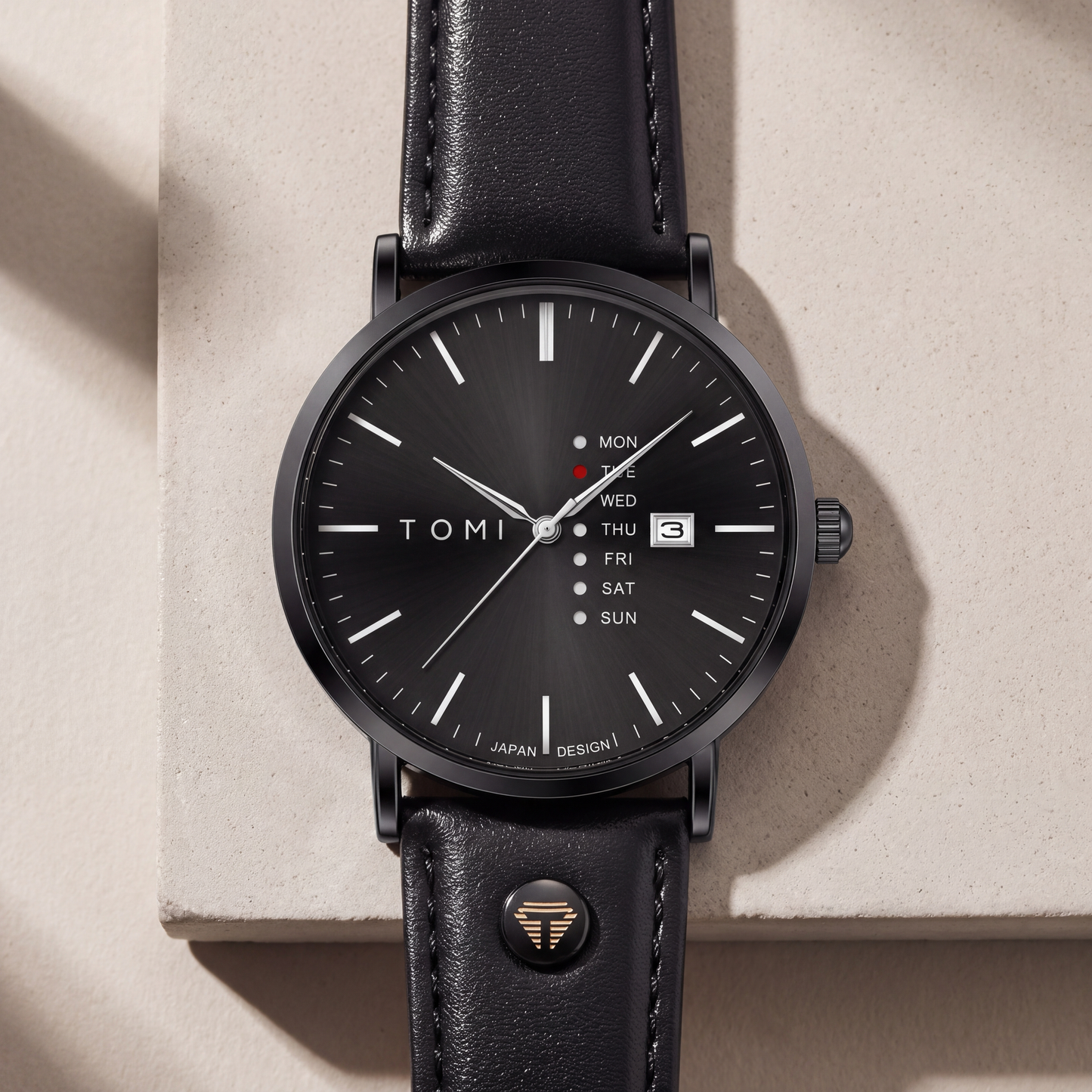 Dalton-Calendar-Watch All Black — flatlay 2
