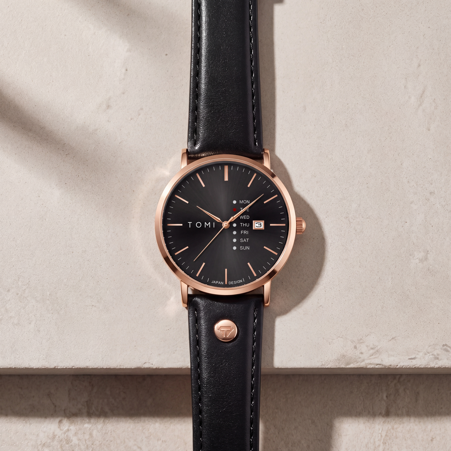 Dalton-Calendar-Watch Rosegold Black — flatlay 1