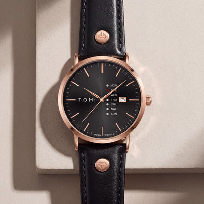 Dalton-Calendar-Watch Rosegold Black — flatlay 2
